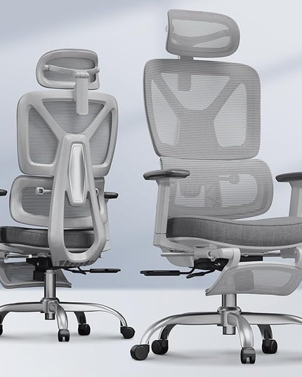 FLEXISPOT ErgoX Premium Ergonomic Office Chair with Footrest- Adjustable 3D Armrests, Dynamic Lumbar Support, Recline & Tilt Function, Mesh Seat, for Home & Office Use,Foam Grey