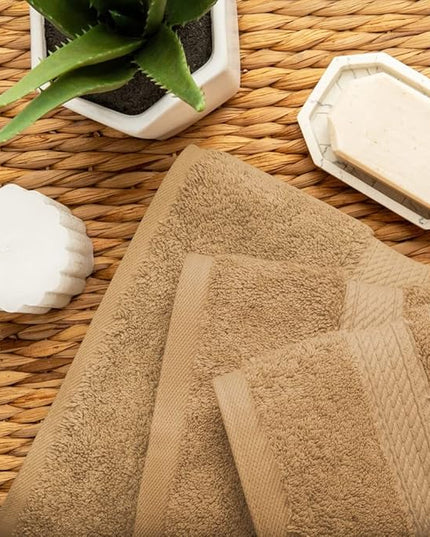 Superior Egyptian Cotton Pile 3 Piece Towel Set, Includes 1 Bath, 1 Hand, 1 Face Towel/Washcloth, Ultra Soft Luxury Towels, Thick Plush Essentials, Guest Bath, Spa, Hotel Bathroom, Toast