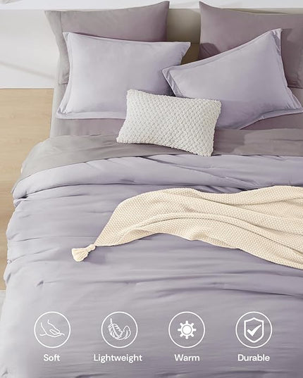 WRENSONGE Full Size Comforter Set- 7 Pieces Lilac Bed in a Bag Full Size Comforter with Fitted Sheet, Flat Sheet, 2 Pillow Shams, 2 Pillowcases, Warm Bedding Sets for All Season