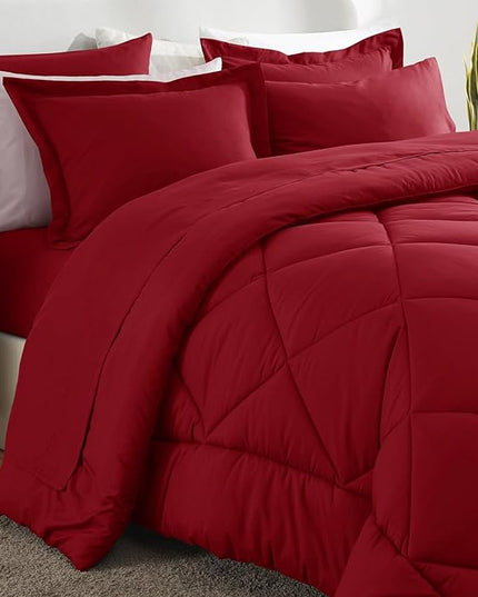 CozyLux Queen Comforter Set Dark Red - Bed in a Bag Queen Size 7 Pieces, Luxury Soft Bed Set for All Seasons, Bedding Set with Down Alternative Comforter, Sheets, Pillowcases & Shams