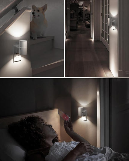 L LOHAS LED Bright Night Light, Night Lights Plug into Wall, Daylight White, Dimmable Nightlight Plug in White Shade, Light Sensor, Decorative LED Nightlights for Hallway Bathroom Kitchen, 2 Pack