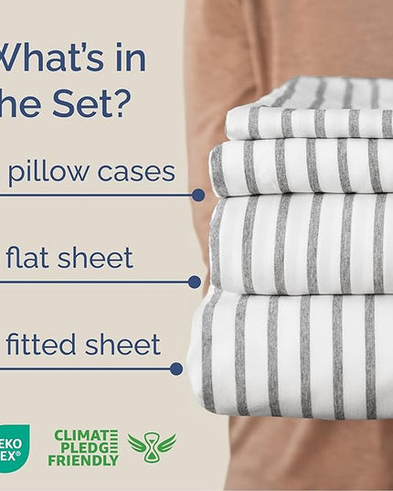 Cal King Size 4 Piece Sheet Set - Comfy Breathable & Cooling Bed Sheets Set - Hotel Luxury Bedding for Women, Men, Kids, Teens, Boys & Girls - Deep Pockets & Wrinkle Free - Oeko-Tex - Grey Stripes 2