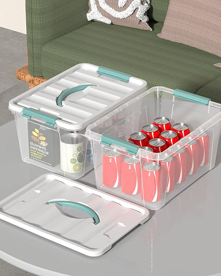14 Quarts Latching Storage Containers, 8-Pack Clear Plastic Tote Boxes with Lids and Handles