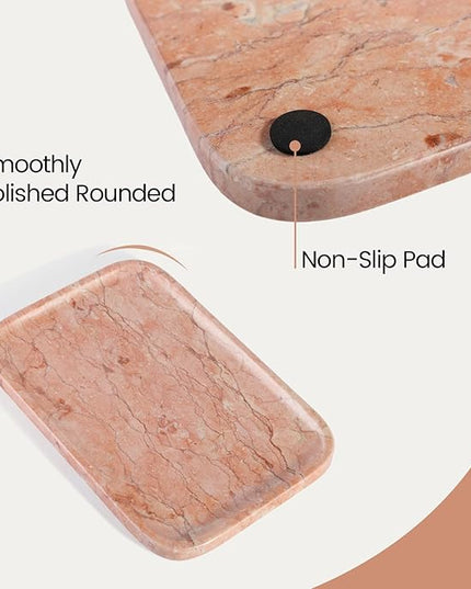 Marble Vanity Tray, Bathroom Tray for Countertop, Decoration Dresser Organizer, Perfume, Jewelry Holder, Red Stone Serving for Kitchen Sink Storage(Spring Rose)