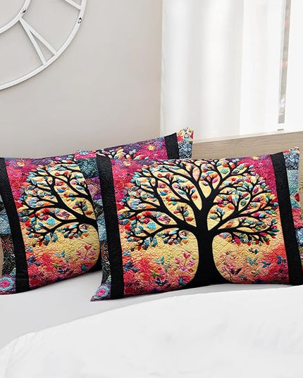 AILONEN Colorful Tree of Life Comforter Set Queen Size,Bohemian Ethnic Tree Flower Comforter with 2 Pillowcases,3-Piece Retro Duvet Set