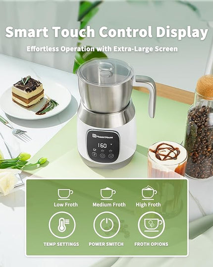 Maestri House Milk Frother, Variable Temp and Froth Thickness DualFro 600 Milk Frother Steamer, 21OZ Smart Touch Control Milk Warmer, Dishwasher Safe, Memory Function for Latte&Hot Chocolate (White)