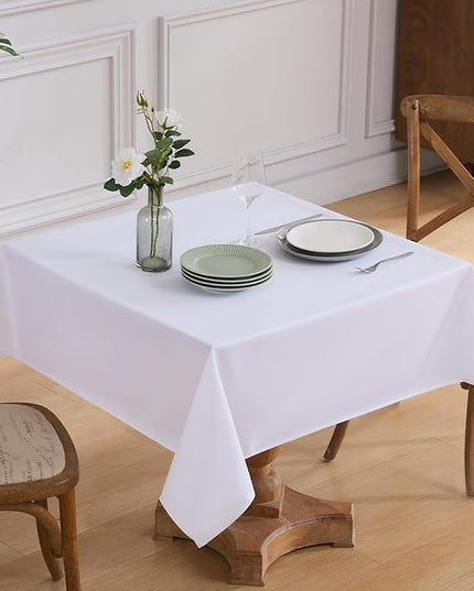 VidaFete Square Tablecloth 6 Pack 52 x 52 Inch Tablecloths Stain Wrinkle Resistant Polyester Dining Table Cover for Kitchen Dinning Party Wedding Rectangular Tabletop Buffet Decoration(White)
