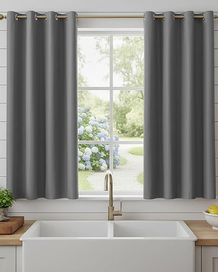 BONZER 100% Blackout Curtains 4 Panels - Thermal Insulated Light Blocking Small Window Drapes with Black Laminated Backing, Single Layer Privacy Protection Curtain for Bedroom, 54 x 54 Inch, Grey