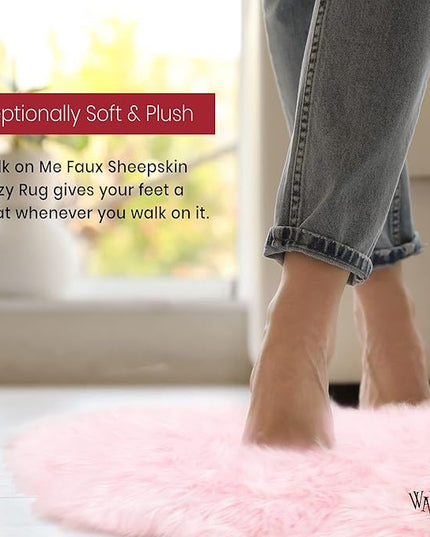 Walk On Me Faux Fur Heart Shaggy Area Rug, 2.5 ft. x 3 ft., Pink, Machine Washable, Non-Slip Backing