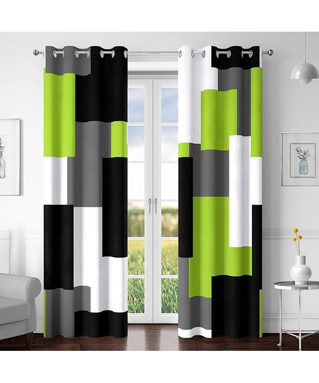 Lime Green 100% Blackout Curtains for Bedroom 63 inch Length 2 Panels Set Light Fresh Modern Abstract Geometric Black Out Curtains Insulated Room Darkening Window Drapes for Living Room, 52Wx63L