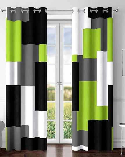 Lime Green 100% Blackout Curtains for Bedroom 96 inch Length 2 Panels Set Light Fresh Modern Abstract Geometric Black Out Curtains Insulated Room Darkening Window Drapes for Living Room, 52Wx96L