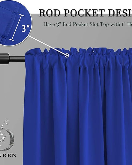 DONREN 90 Inch Curtains Blackout Thermal Insulated Rod Pocket Curtain Panels for Living Room (52 W x 90 L,2 Panels,Royal Blue)