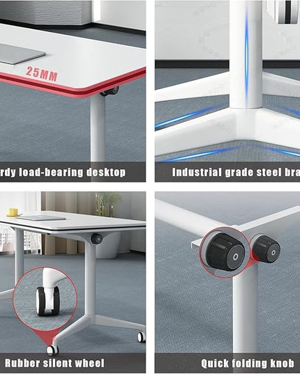 Conference Table, Folding Conference Room Tables on Wheels, Modern Meeting Seminar Table Computer Desk, Boardroom Desk for Office Meeting Conference Room,White,6 Pack 55.1inch