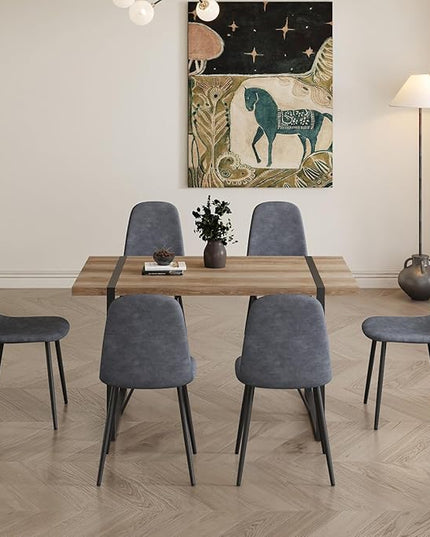 6 Chair Dining Table Set，Dinner Table Set for 6, 55'' Kitchen Table and Suede Nap Fabic Chairs Set of 6, 7 Piece Dining Table Set for Kitchen Dining Room