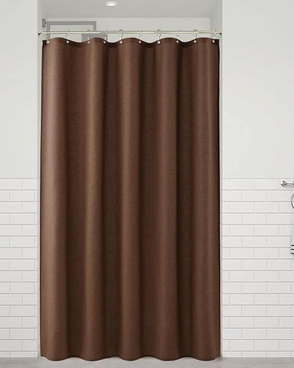 Naturoom Caramel Brown 60 Inch Shower Curtain - Stall Narrow Half Linen Ultra Thick Fabric Shower Curtain Set with Hooks, Boho Farmhouse Rustic RV Camper Bath Curtains for Bathroom, 60x72
