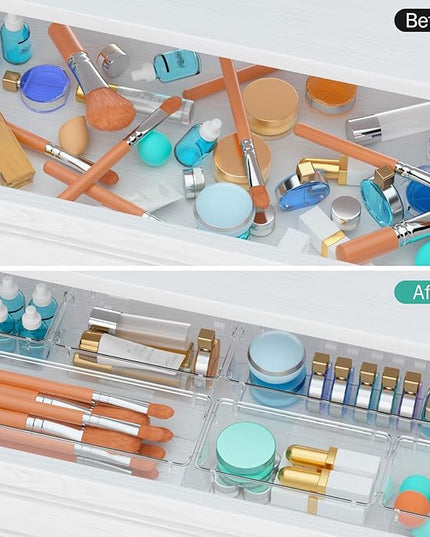 WOWBOX 6 Pack Clear Drawer Organizer Set, Acrylic Drawer Storage Trays, Storage Bins for Makeup, Cosmetics, Jewelries, Utensils, Gadgets, Office