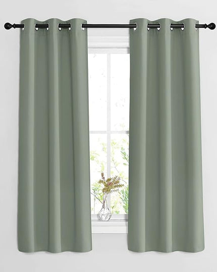 NICETOWN Sage Green Blackout Curtains & Drapes for Bedroom - Window Treatment Energy Saving Thermal Insulated Room Darkening Grommet Drapes for Living Room (2 Panels, W37 x L63)