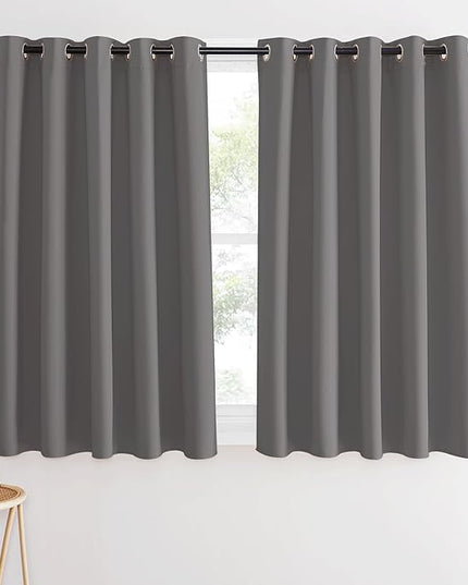 NICETOWN Short Blackout Grey Curtain for Bedroom - Thermal Insulated Solid Grommet Room Darkening Wide Window Treatment Sound Reducing for Kids Room (1 Panel, W66 x L54)
