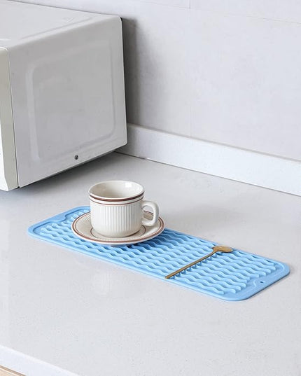 Silicone Dish Drying Mat for Multiple Usage,Easy clean,Eco-friendly,Heat-resistant Silicone Mat for Kitchen Counter,Sink,Bar,Bottle,or Cup Light Blue M 17 inches x 6 inches