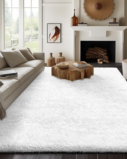 Ophanie 8x10 White Area Rugs for Living Room, Large Shag Bedroom Carpet, Big Indoor Thick Soft Nursery Rug, Ivory Carpets for Boy and Girls Room Dorm Home Decor Aesthetic