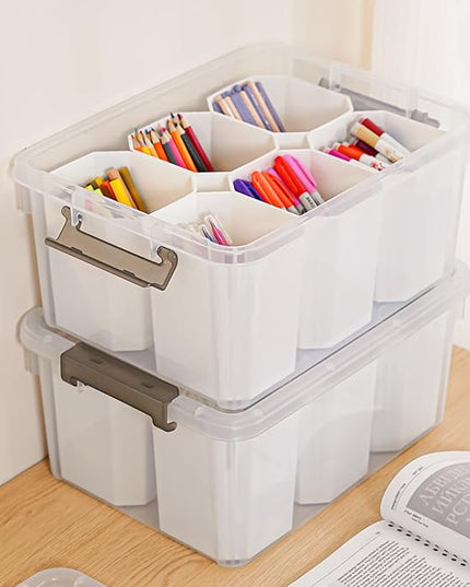 Citylife 17 QT Plastic Storage Bins Clear Storage Box with Lids Multipurpose Stackable Storage Containers for Organizing Tool, Craft, Crayon, 2 Packs