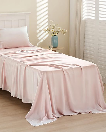 Bedsure Cooling Sheets Twin, Rayon Derived from Bamboo, Breathable & Soft Twin Sheets Set, Deep Pocket Up to 16 Inches, Hotel Luxury Silky Bedding for Hot Sleepers, Pink
