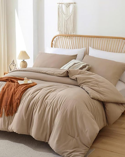 ROSGONIA Oversized King Comforter Taupe Brown, 3pcs(1 Boho Tan Comforter & 2 Pillowcases), Lightweight Oversized King Size Comforter Sets Soft Bedding
