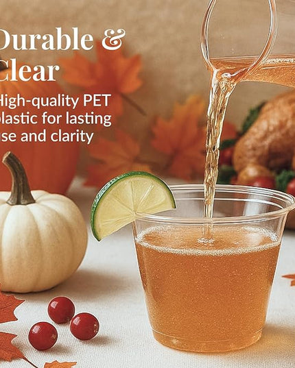 Prestee 50 Pack Plastic Cups - 9 oz Clear Disposable Cups for Cold Beverages, Cocktails, and Desserts - Durable Little Small Cup for Wine, Smoothies, Parties, Events, Catering, and Everyday Gatherings