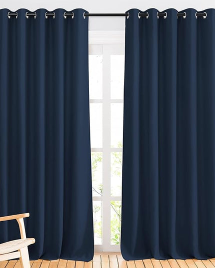 NICETOWN Blackout Curtain Panels 90 - Window Treatment Energy Saving Thermal Insulated Solid Grommet Blackout Drapes for Living Room (Navy, 1 Pair, 66 by 90-Inch)