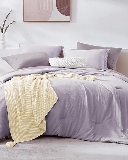 WRENSONGE Queen Comforter Set - 7 Pieces Lilac Soft Bed in a Bag Queen with Sheets, 2 Pillow Shams, and 2 Pillowcases- Warm Bedding Sets for All Season