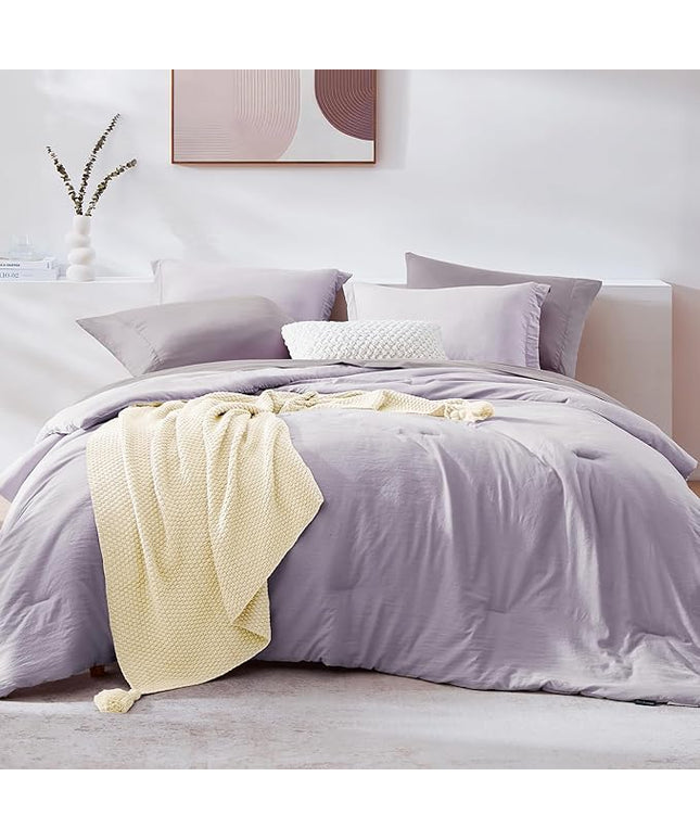 WRENSONGE Queen Comforter Set - 7 Pieces Lilac Soft Bed in a Bag Queen with Sheets, 2 Pillow Shams, and 2 Pillowcases- Warm Bedding Sets for All Season