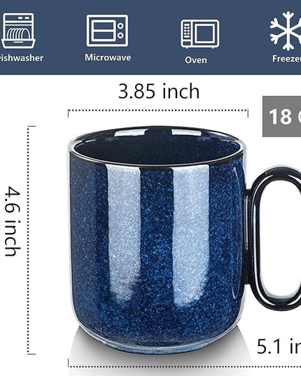 vicrays Ceramic Coffee Mug Set - 18 Ounce Large Stoneware Mug for Men Women - Unique Glazed Porcelain Mugs with Handle for Coffee Latte Tea Milk Cocoa - Set of 4 (Blue)