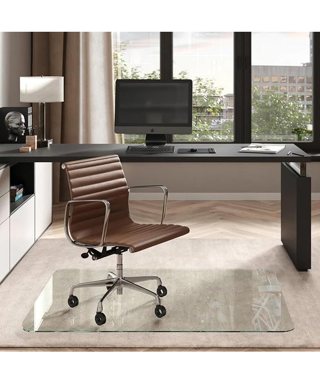 Vitrazza Glass Chair Mat 46” x 60” Superior ¼ Thick, Chiaro Standard Clear, Certified Tempered Safety Glass, Delivers a Smooth Glide, Protects Carpet or Wood, Beautiful in Home or Office.