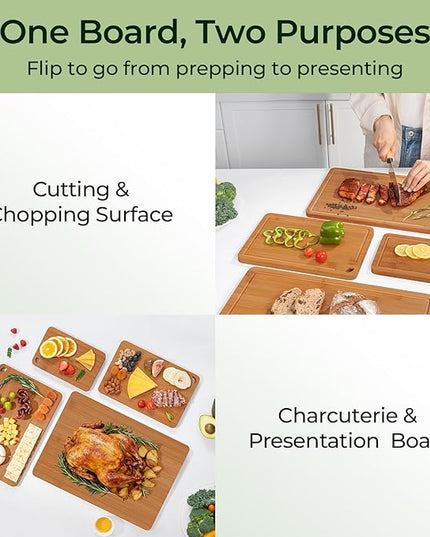 Wood Cutting Board, Carbonized Bamboo Cutting Boards Set With Smooth Surface & Easy Storage For Busy Kitchens, Ideal Charcuterie & Chopping, Durable, Knife-Friendly (4Pcs)