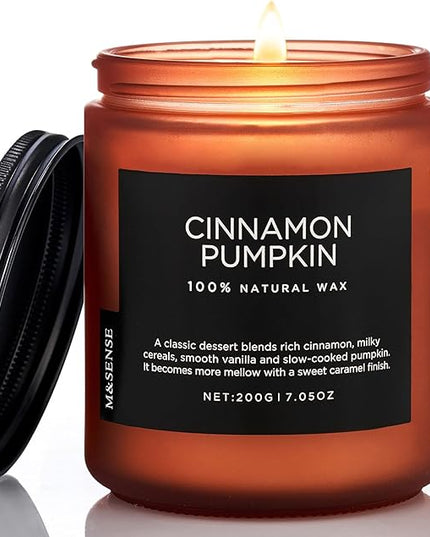 M&SENSE Cinnamon Pumpkin Fall Scented All Natural Soy Wax Candles for Home Scented, Cotton Wick Autumn Long Burning 7.05oz 50 Hours Burn Time, Jar Candle Gift for Thanksgiving