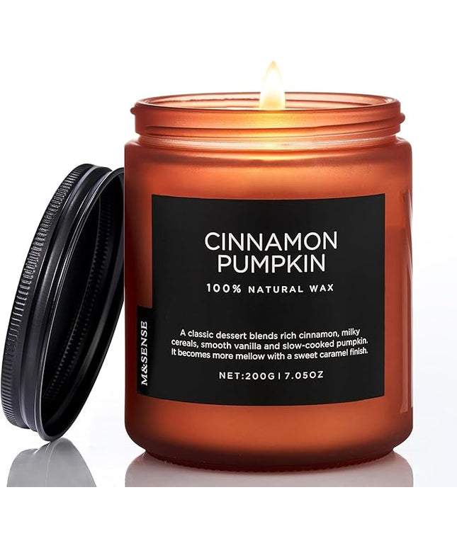M&SENSE Cinnamon Pumpkin Fall Scented All Natural Soy Wax Candles for Home Scented, Cotton Wick Autumn Long Burning 7.05oz 50 Hours Burn Time, Jar Candle Gift for Thanksgiving