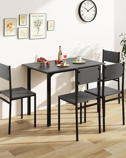 Giantex Dining Table Set for 4, 5-Piece Kitchen Table Set with Dinner Table, Dining Chairs, Metal Frame, Space-Saving Dinette Set for Living Room Restaurant, Breakfast Nook Table Set, Grey