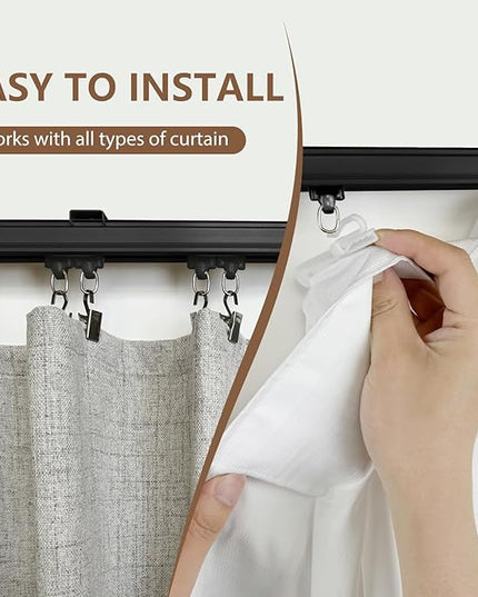 Ceiling Curtain Track Ceiling and Wall Mounted Heavy-Duty Curtains Rails Room Divider Curtains Shower RV Tracks Ceiling Sliding Curtain Rods With Clips,Black 12ft.