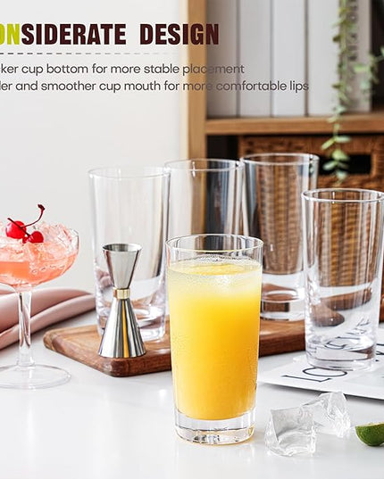 Highball Glasses Set of 12, 13oz Tall Drinking Glasses, Water Glass for Kitchen, Tom Collins Glasses, Mojito Glass Cups, Cocktail Glasses for Bar Glassware