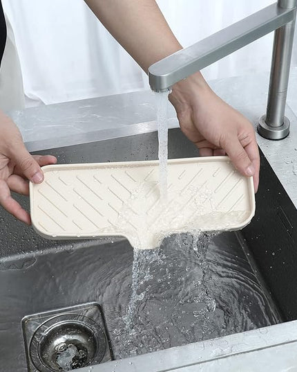 Silicone Bathroom Soap Dishes with Drain Spout-Bathroom and Kitchen Sink Organizer,Sponge Holder,Dish Soap Tray,Perfect for Dispenser,Scrubber,Bottle,Cup on Sink or Counter-Tapioca 12"×4"