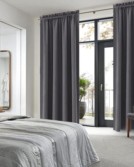 DWCN Blackout Curtains for Bedroom 84 Inch Length 2 Panels Set, Solid Thermal Insulated Energy Saving Rod Pocket Window Treatment Curtains Blackout Drapes (W52 x L84 Inch, Dark Grey)