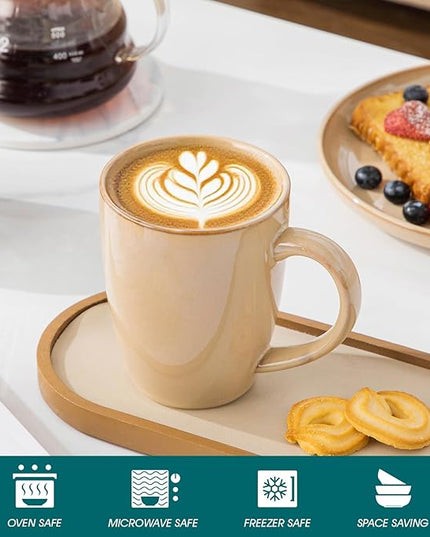 vancasso PLAYA Ceramic Coffee Mug Set of 6, 16 Oz Tea Cups with Handle for Latte, Tea, Cappuccino, Milk, Cocoa, Microwave&Dishwasher Safe, Brown