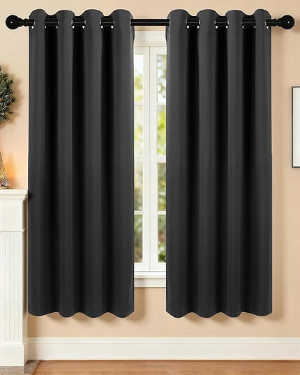 Room Darkening Curtains 63 Inch Length for Bedroom Living Room, Insulated Thermal Grommet Curtain Drapes, Blackout(60-90%,Not 100%) Window Treatment Decor, 2 Panels, 52x63, Black