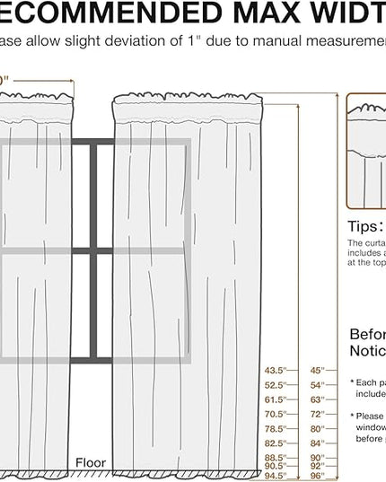 Anmao Non-See-Through Off White Privacy Semi Sheer Curtains for Living Room 92 Inch Length 2 Panels Set, Light Filtering That Let Light in Rod Pocket Window Drapes for Bedroom, 40W x 92L, Ivory White