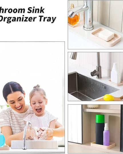 Silicone Kitchen Sink Organizer Tray for Multiple Usage,Easy Clean Sponges Holder for Kitchen Bathroom Counter or Sink,Dish Soap Dispenser,Scrubber,Bottle,Cup Tapioca 4.9”x 3.2”