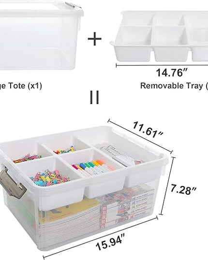 Citylife 17 QT Plastic Storage Box with Removable Tray Craft Organizers and Storage Clear Storage Container for Organizing Bead, Tool, Sewing, Playdoh