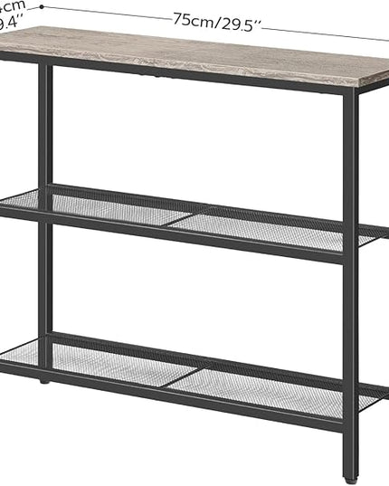 HOOBRO 29.5" Narrow Console Table, 3-Tier Entryway Table, Thin Sofa Table with Shelves, Side Table, Display Table, for Hallway, Entrance, Living Room, Bedroom, Greige and Black BG73XG01