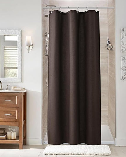 Naturoom Chocolate Brown 36 Inch Shower Curtain - Stall Narrow Half Linen Ultra Thick Fabric Shower Curtain Set with Hooks, Boho Farmhouse Rustic RV Camper Bath Curtains for Bathroom, 36x72