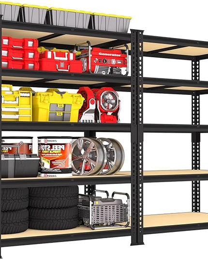 PrimeZone 36" x 16" x 72" Heavy Duty Storage Shelves - 5 Tier Adjustable Garage Storage Shelving, Metal Storage Utility Rack Shelf Unit for Warehouse Pantry Closet Kitchen, Black, 2 Pack