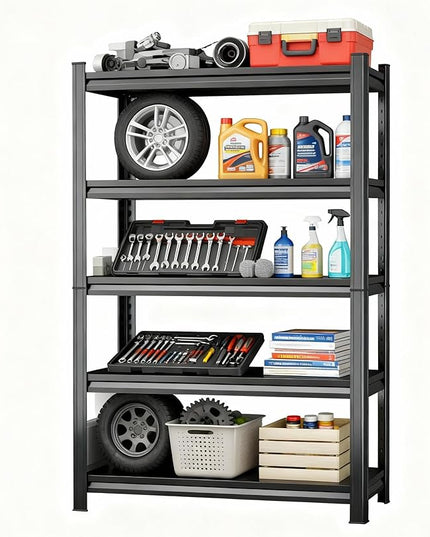 Garage Shelves,14-48''W Heavy-Duty Storage Shelves, Double-Layer Uprights, Thickened Shelves, Waterproof &Rustproof, Suitable for Indoor & Outdoor Use. (Black, 36''W*14''D*78''H, 5-Tier)